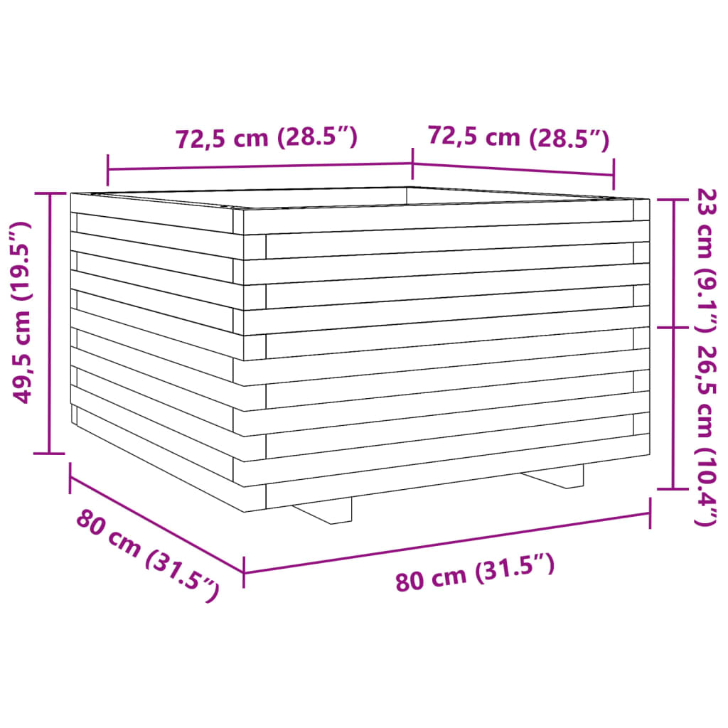 plantekasse 80x80x49,5 cm massivt fyrretræ gyldenbrun