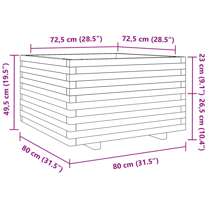 plantekasse 80x80x49,5 cm massivt fyrretræ gyldenbrun