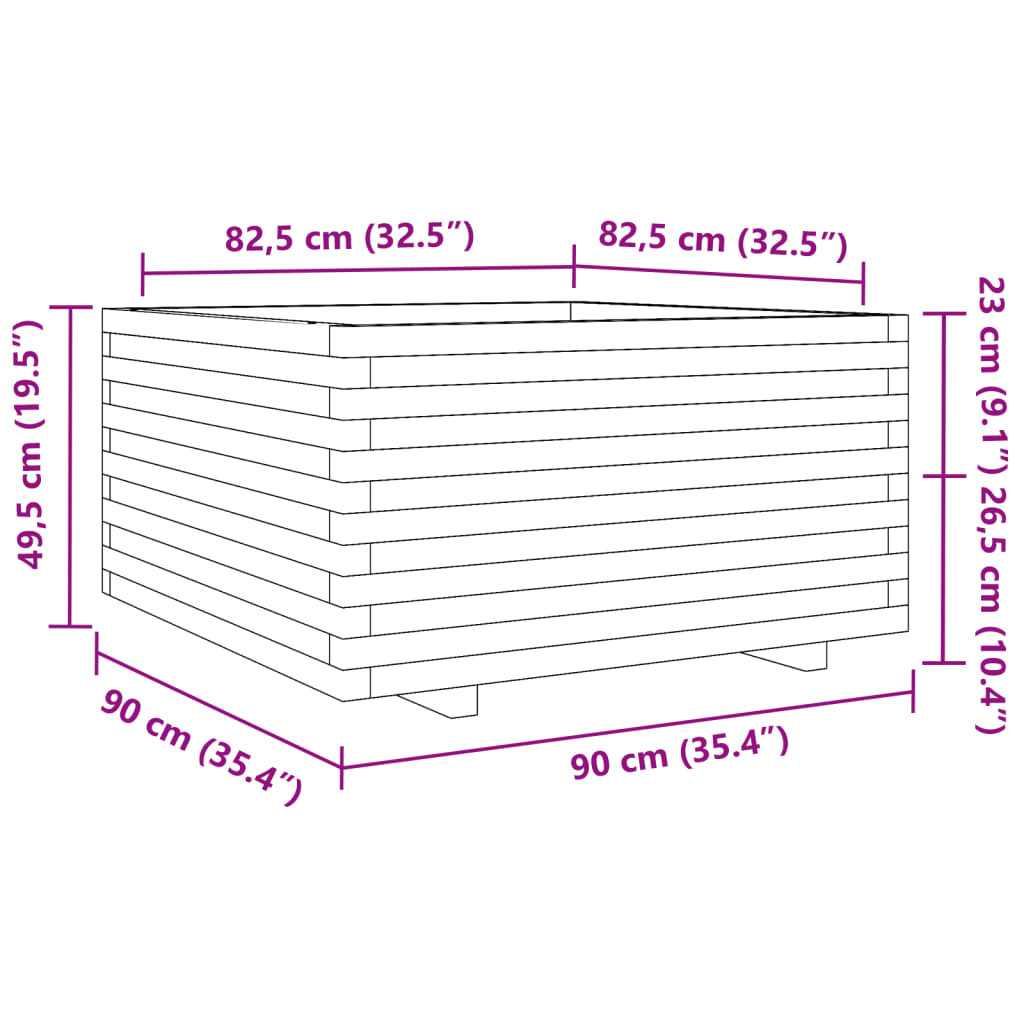 plantekasse 90x90x49,5 cm massivt fyrretræ gyldenbrun