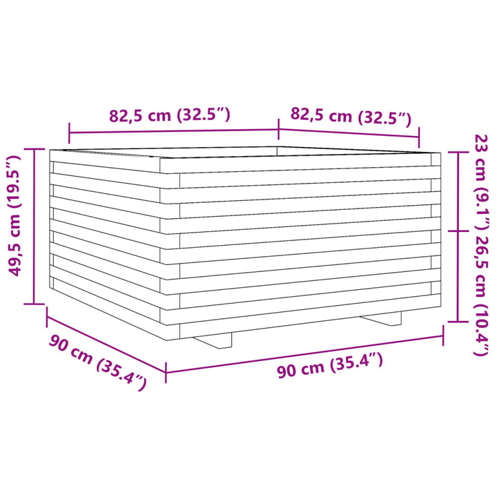 plantekasse 90x90x49,5 cm massivt fyrretræ gyldenbrun