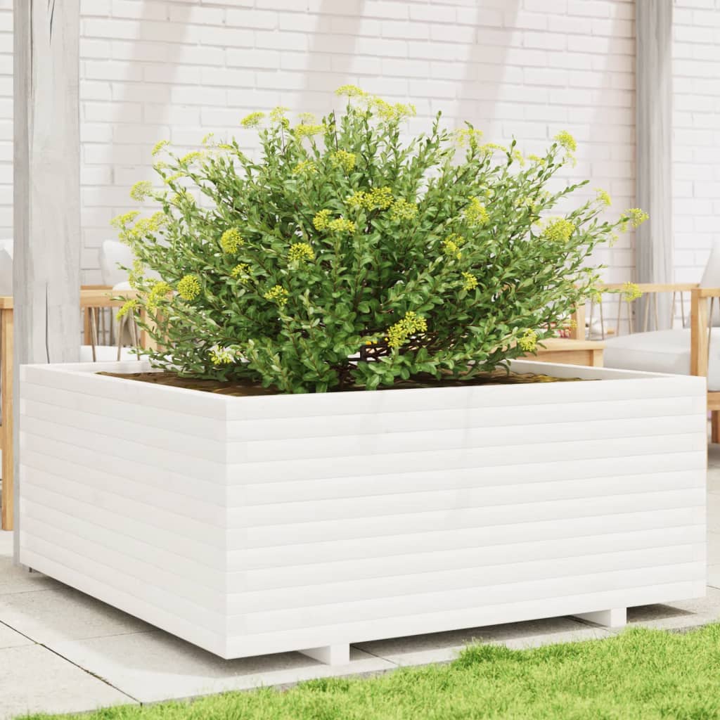 plantekasse 110x110x49,5 cm massivt fyrretræ hvid