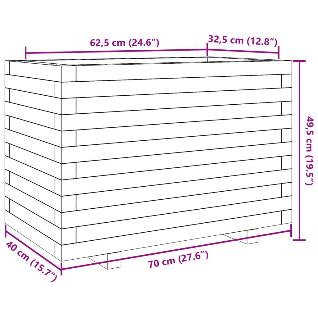 plantekasse 70x40x49,5 cm massivt fyrretræ gyldenbrun