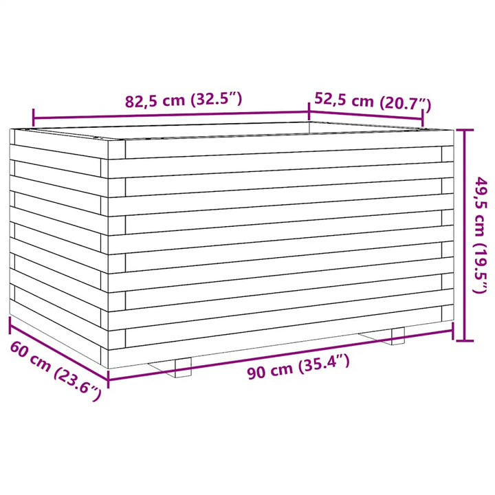 plantekasse 90x60x49,5 cm massivt fyrretræ