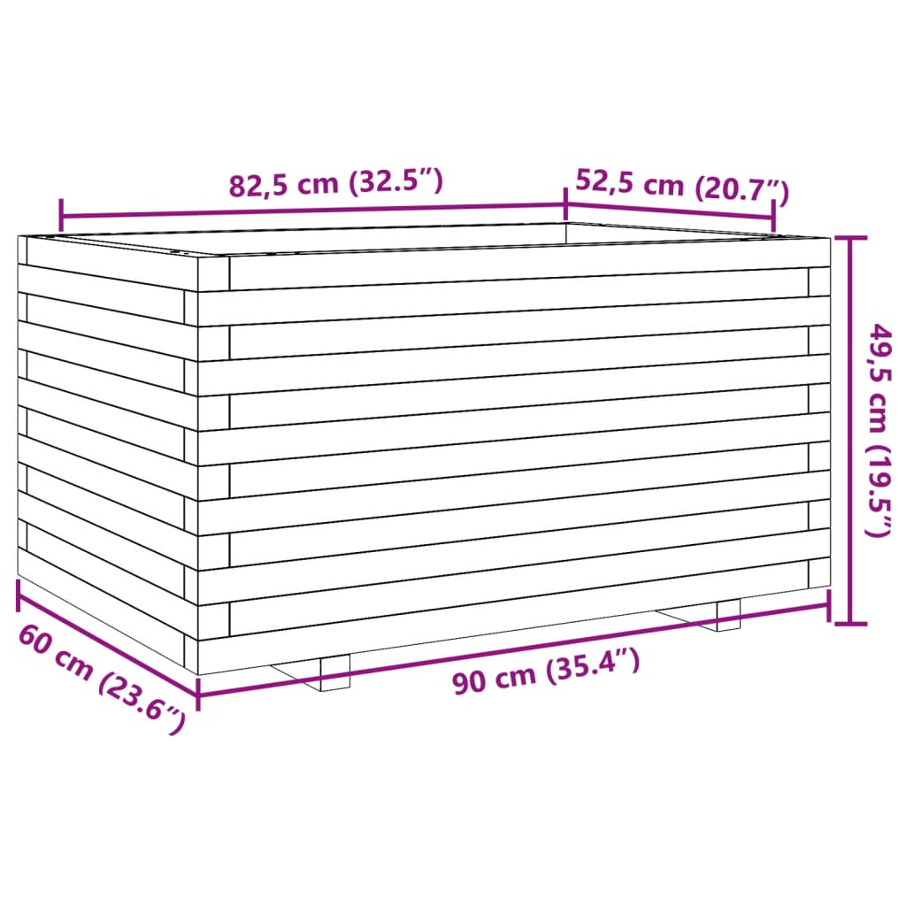 plantekasse 90x60x49,5 cm massivt fyrretræ hvid