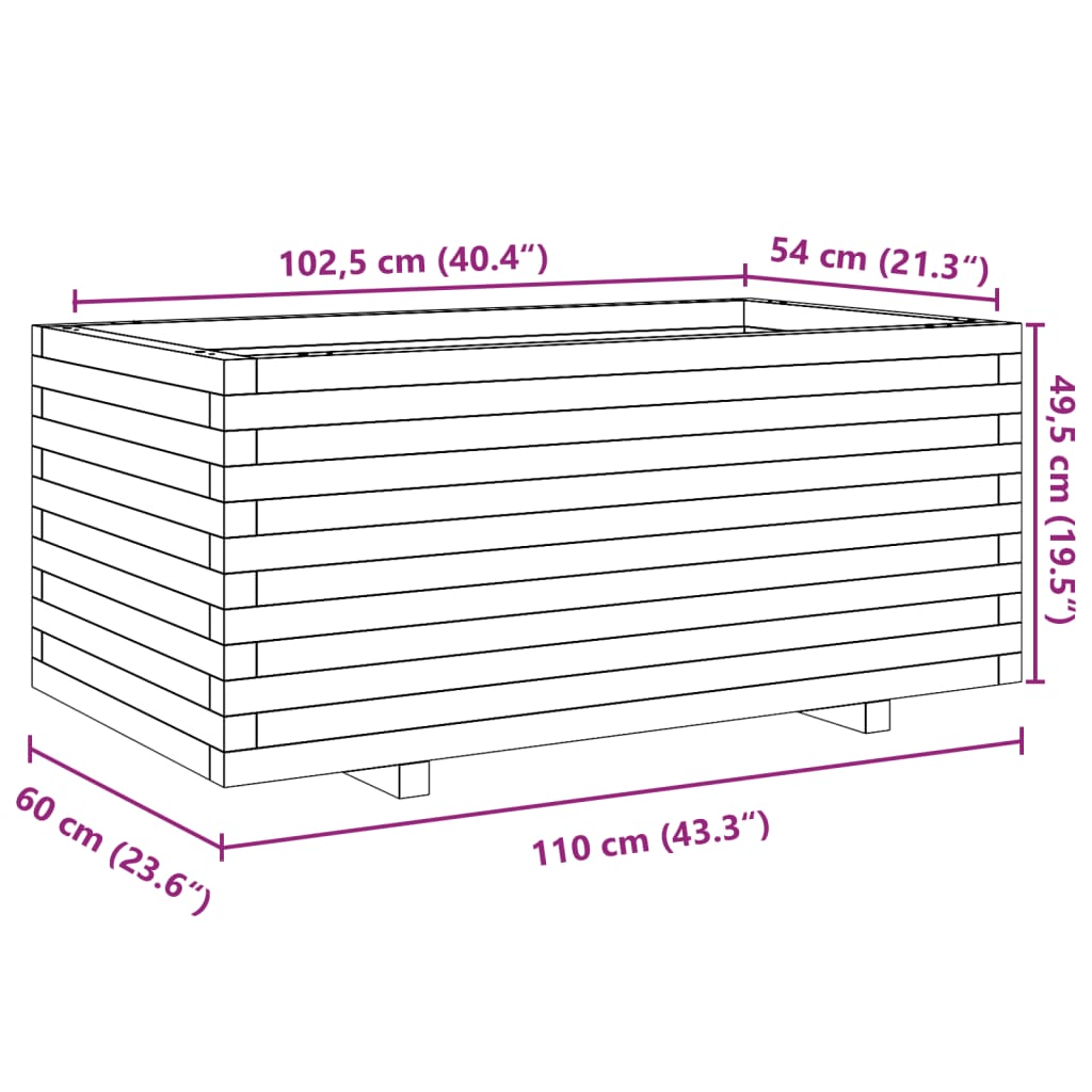 plantekasse 110x60x49,5 cm massivt fyrretræ gyldenbrun