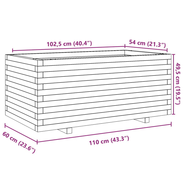 plantekasse 110x60x49,5 cm massivt fyrretræ gyldenbrun