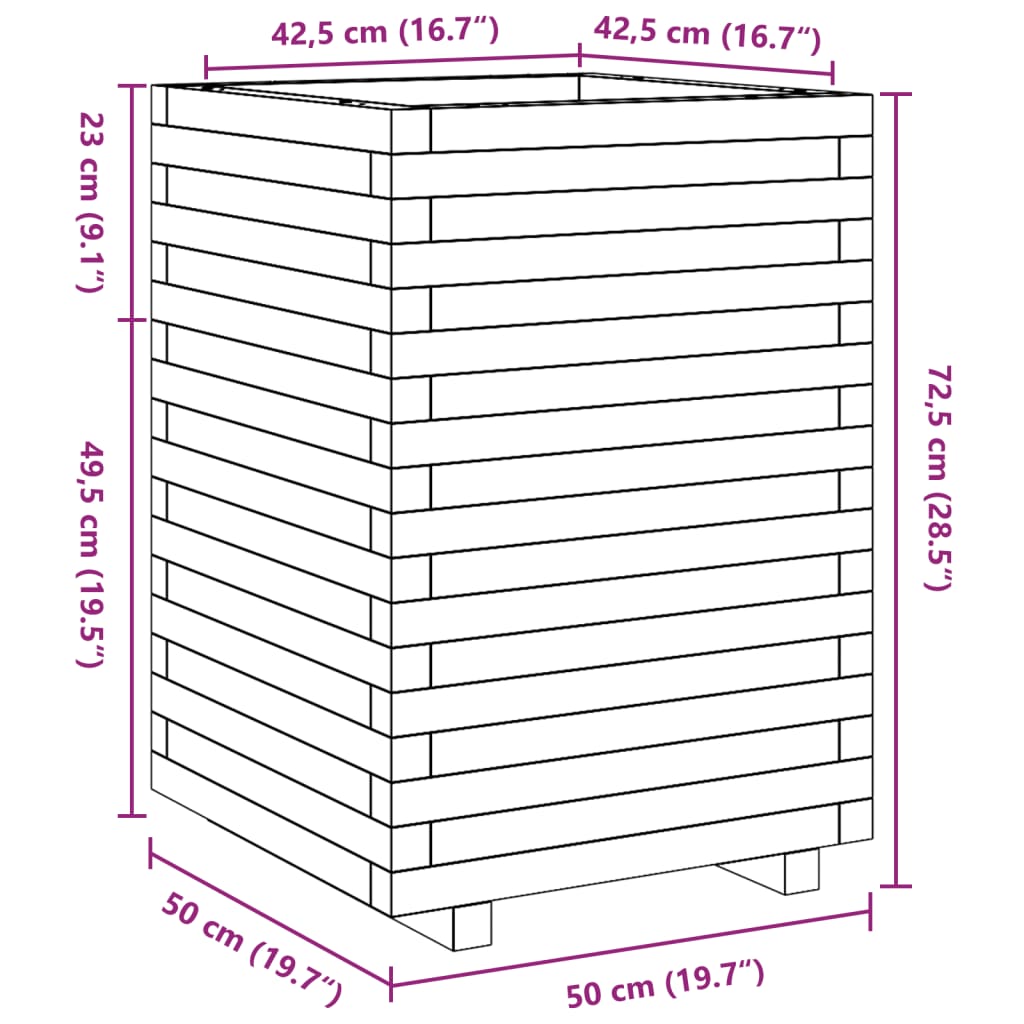 plantekasse 50x50x72,5 cm massivt fyrretræ gyldenbrun