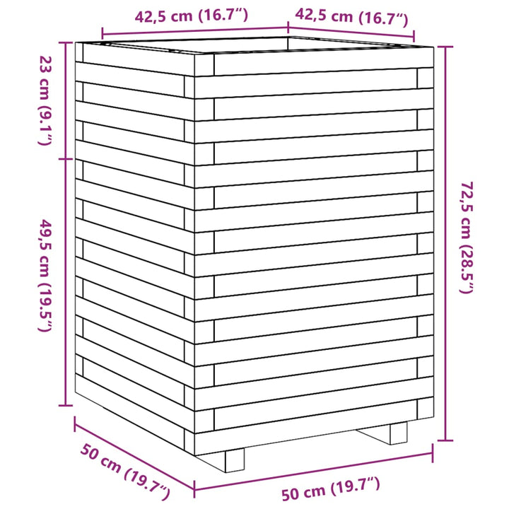 plantekasse 50x50x72,5 cm massivt fyrretræ gyldenbrun
