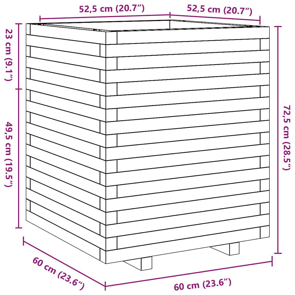 plantekasse 60x60x72,5 cm massivt fyrretræ hvid