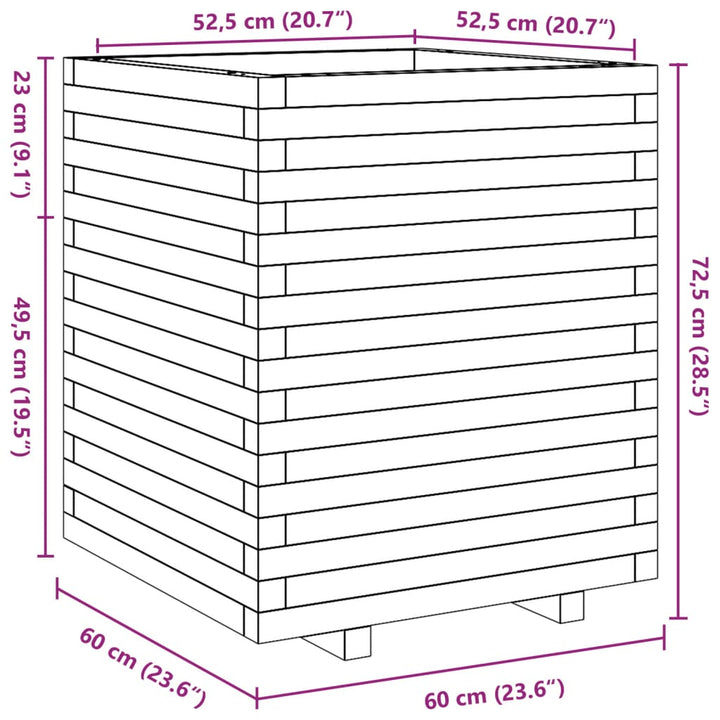 plantekasse 60x60x72,5 cm massivt fyrretræ gyldenbrun