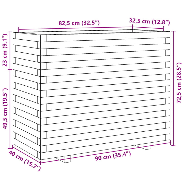 plantekasse 90x40x72,5 cm massivt fyrretræ gyldenbrun