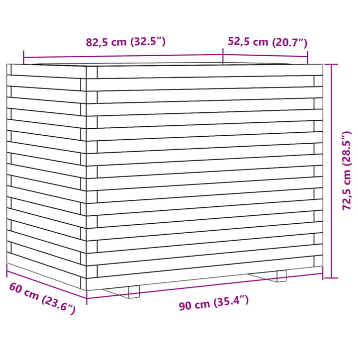 plantekasse 90x60x72,5 cm massivt fyrretræ