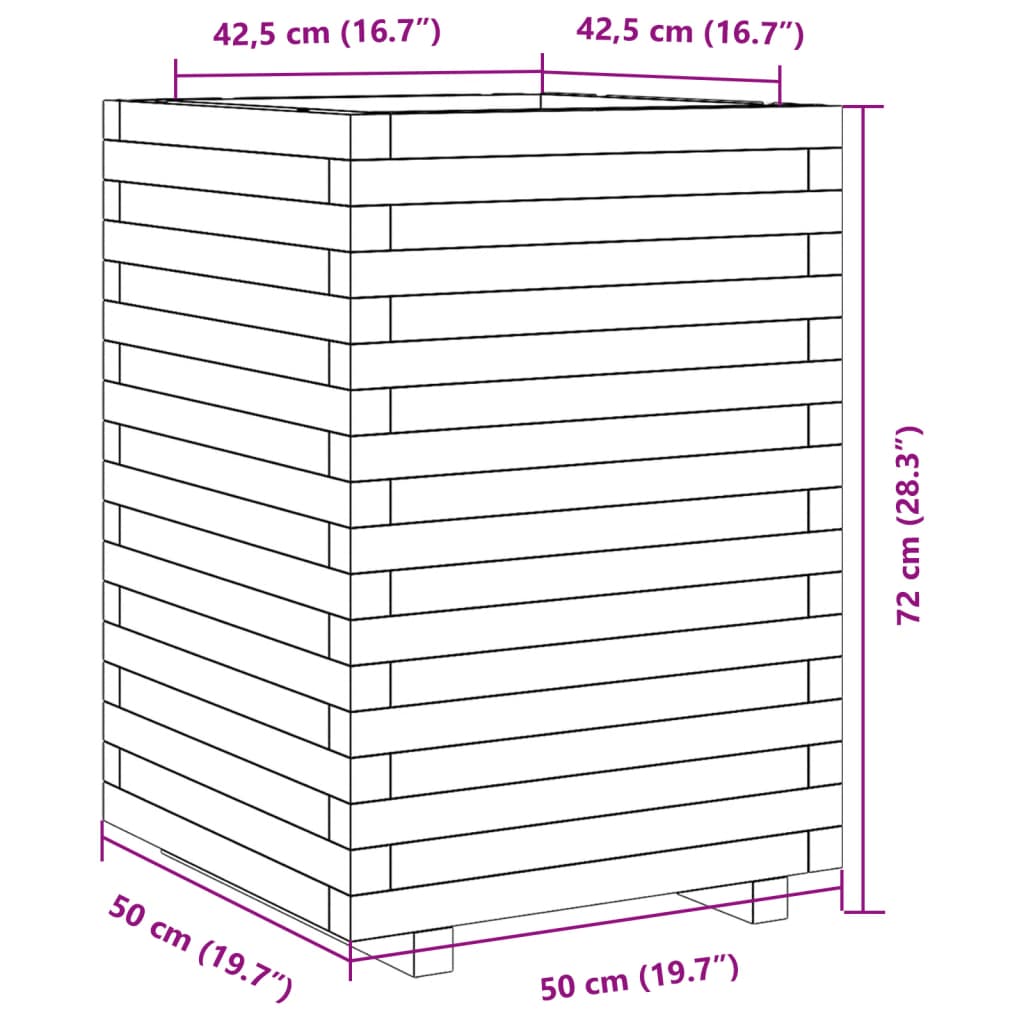 plantekasse 50x50x72 cm massivt fyrretræ hvid
