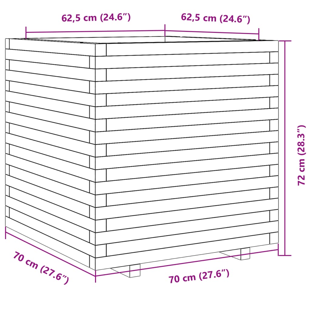 plantekasse 70x70x72 cm massivt fyrretræ hvid