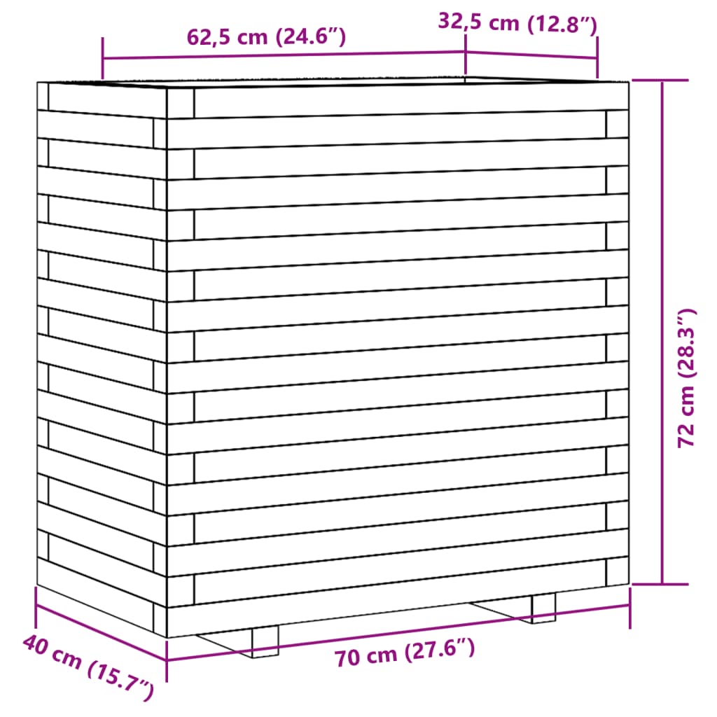 plantekasse 70x40x72 cm massivt fyrretræ hvid