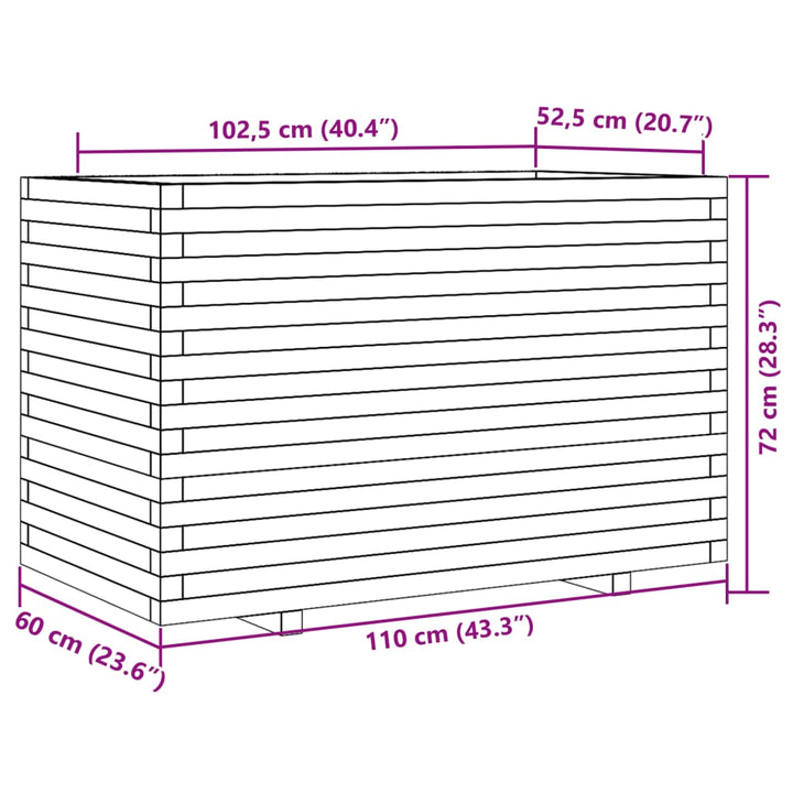 plantekasse 110x60x72 cm massivt fyrretræ gyldenbrun