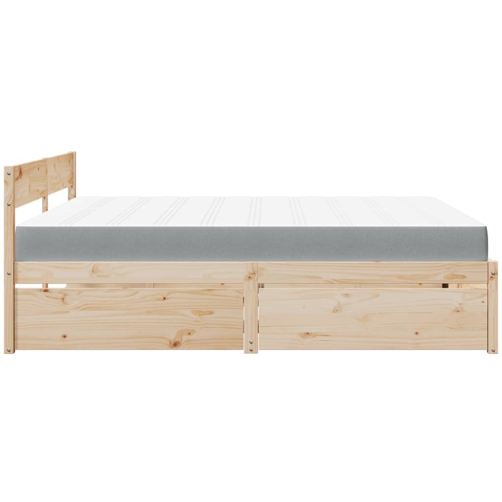 seng med skuffer og madras 200x200 cm massivt fyrretræ