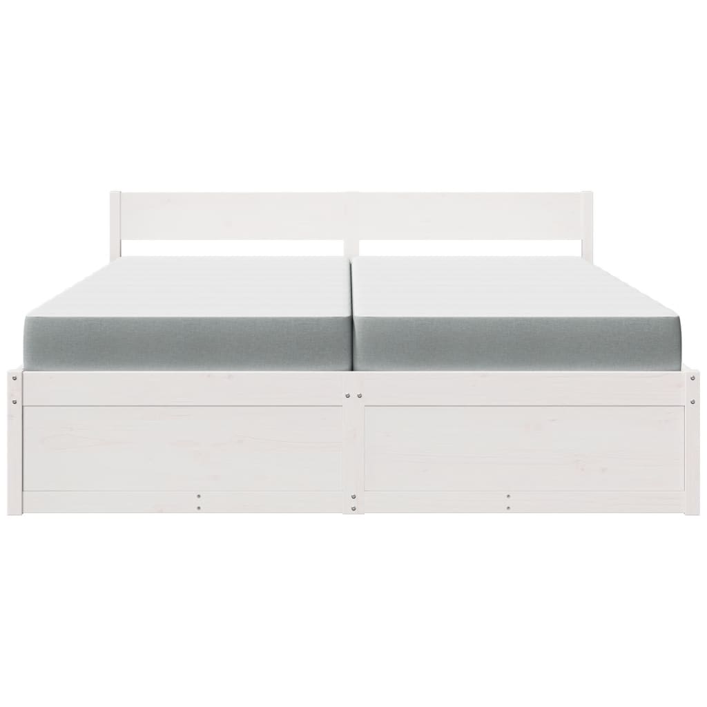 seng med skuffer og madras 200x200 cm massivt fyrretræ hvid