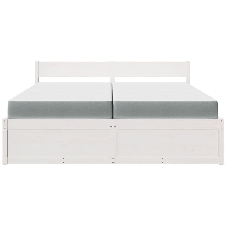 seng med skuffer og madras 200x200 cm massivt fyrretræ hvid