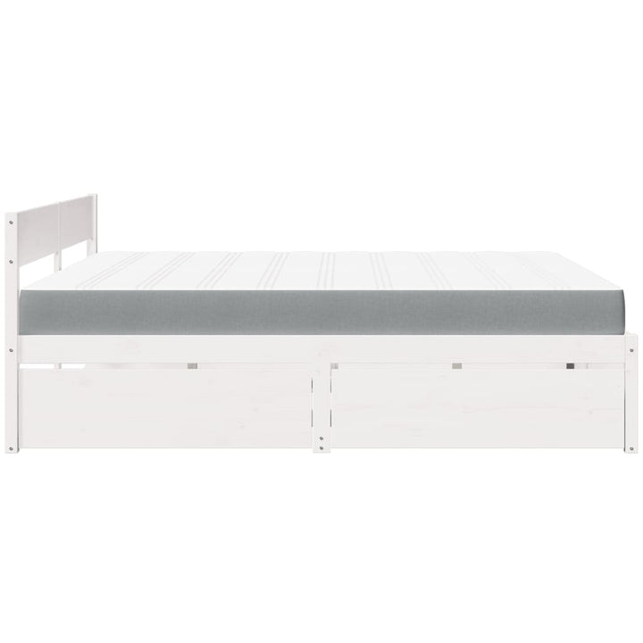 seng med skuffer og madras 200x200 cm massivt fyrretræ hvid
