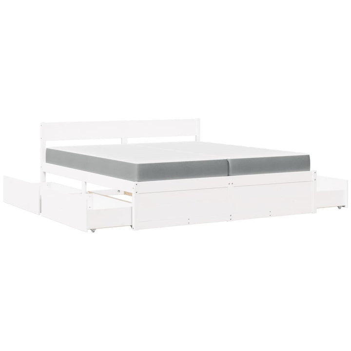 seng med skuffer og madras 200x200 cm massivt fyrretræ hvid