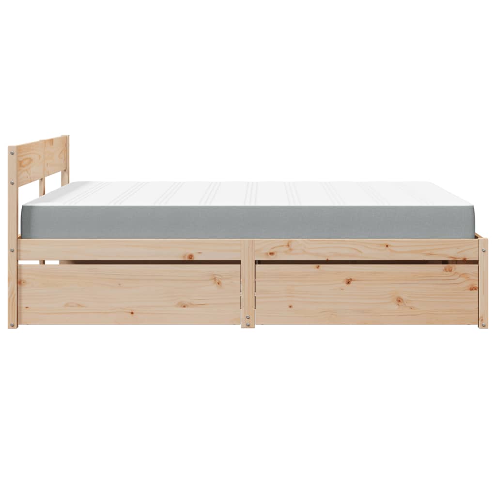 seng med skuffer og madras 140x200 cm massivt fyrretræ