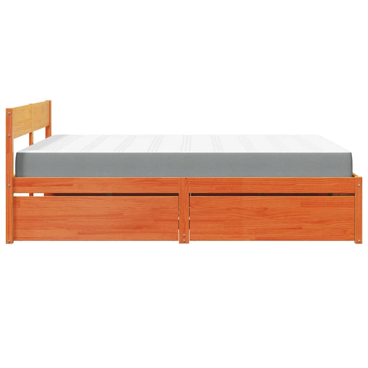 seng med skuffer og madras 140x200 cm massivt fyr gyldenbrun