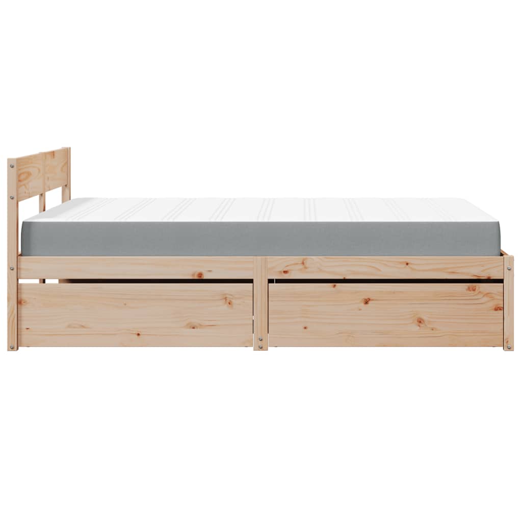 seng med skuffer og madras 120x200 cm massivt fyrretræ