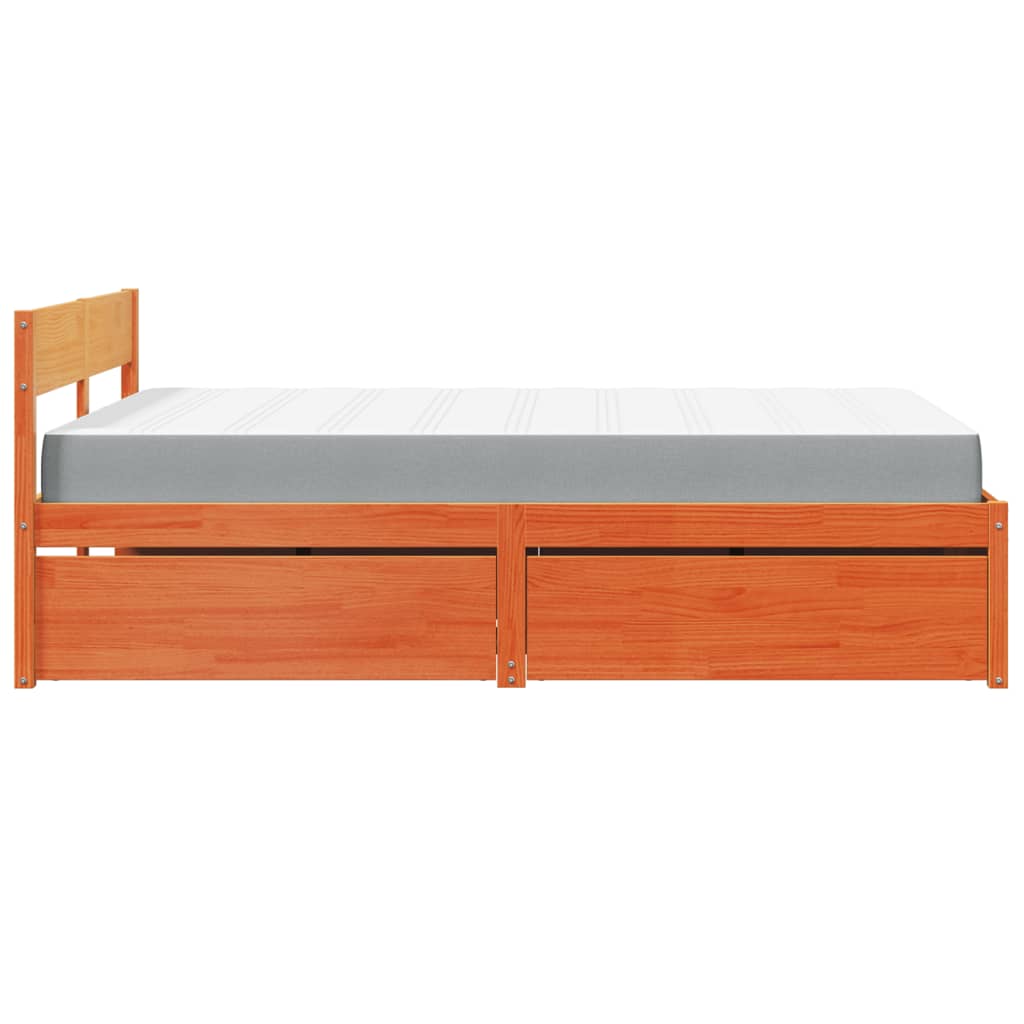 seng med skuffer og madras 120x200 cm massivt fyr gyldenbrun