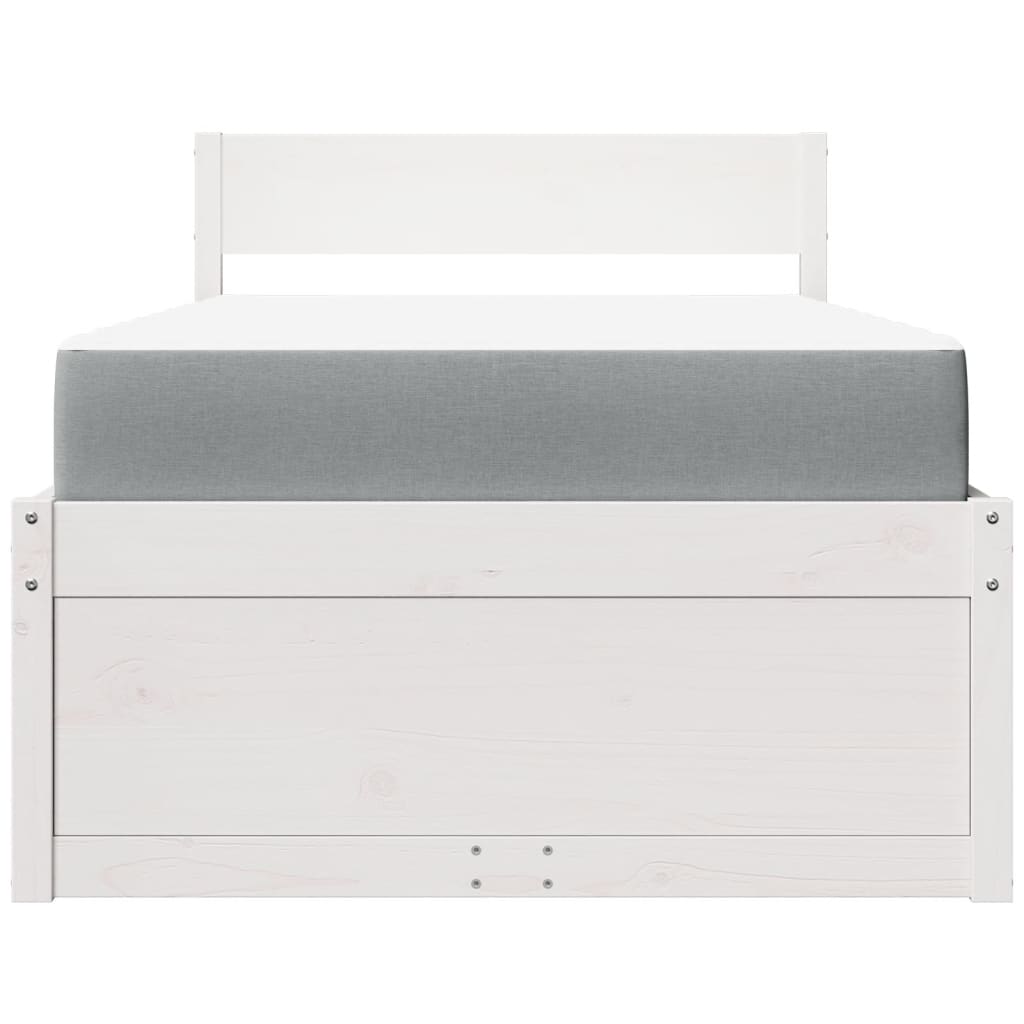 seng med skuffer og madras 100x200 cm massivt fyrretræ hvid