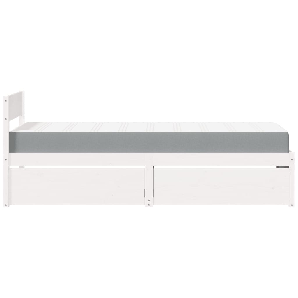 seng med skuffer og madras 100x200 cm massivt fyrretræ hvid