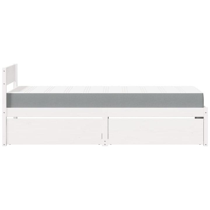 seng med skuffer og madras 100x200 cm massivt fyrretræ hvid