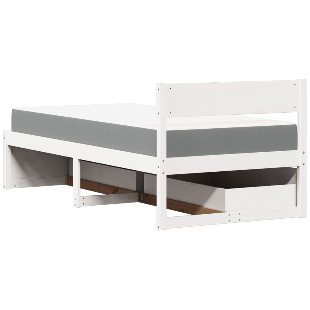 seng med skuffer og madras 100x200 cm massivt fyrretræ hvid