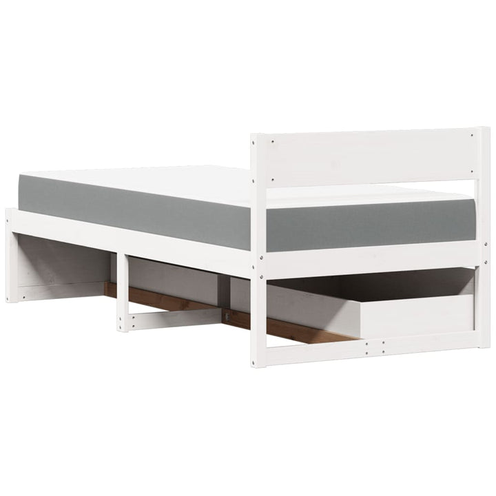 seng med skuffer og madras 100x200 cm massivt fyrretræ hvid