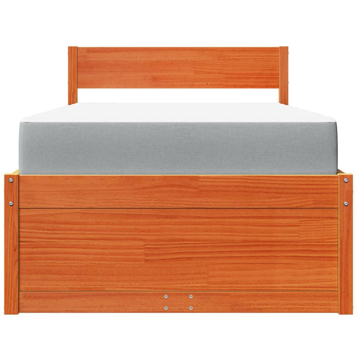 seng med skuffer og madras 100x200 cm massivt fyr gyldenbrun