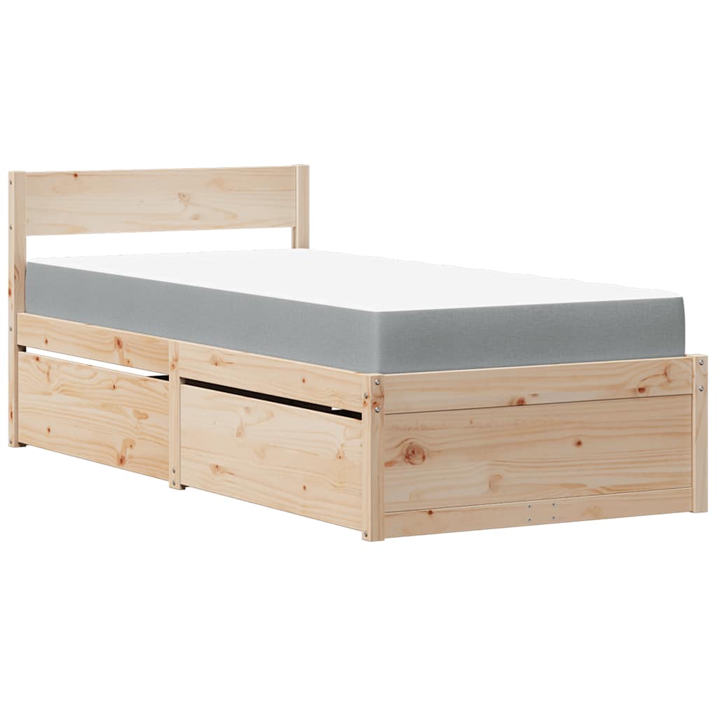 seng med skuffer og madras 90x200 cm massivt fyrretræ