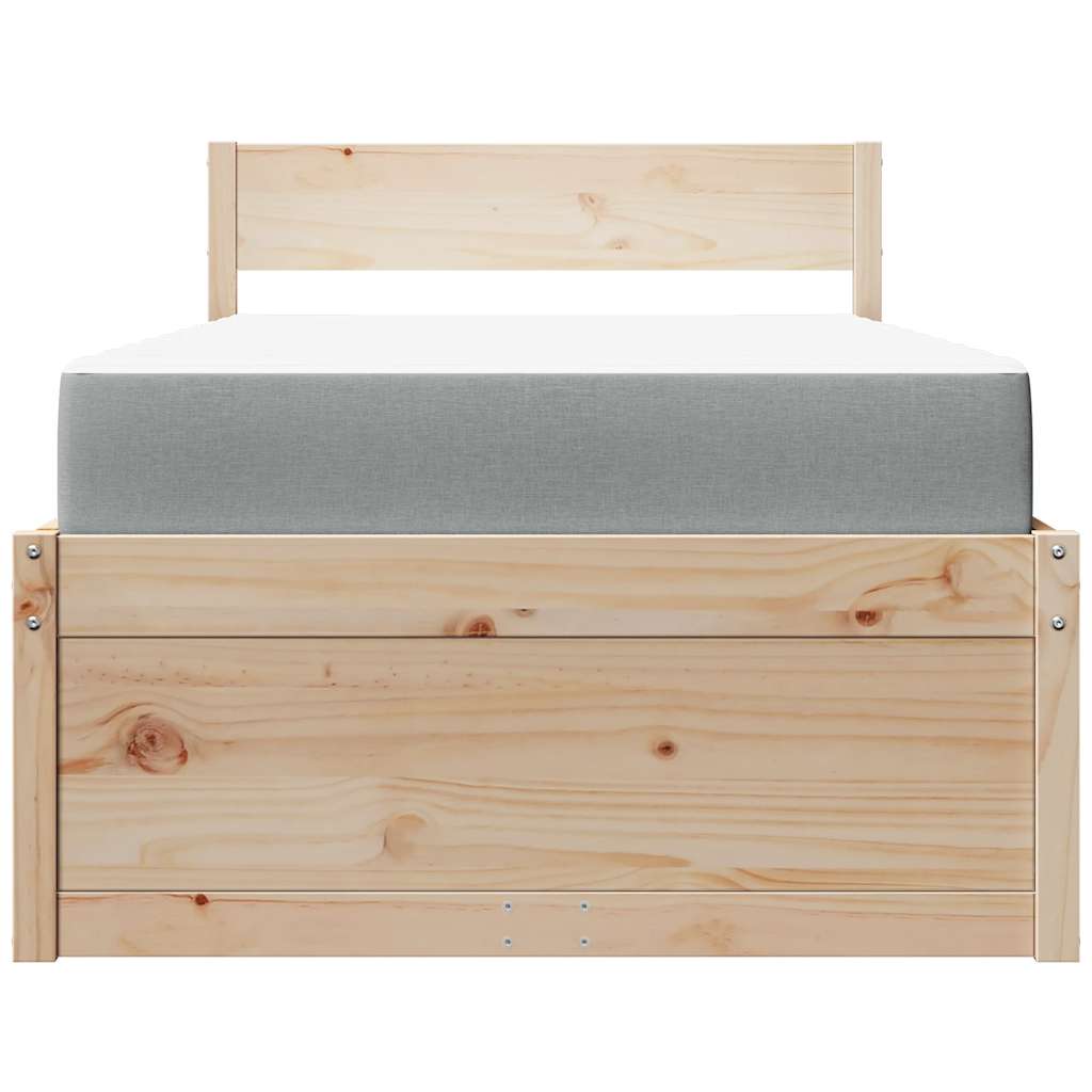 seng med skuffer og madras 90x200 cm massivt fyrretræ