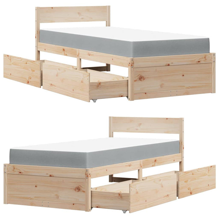 seng med skuffer og madras 90x200 cm massivt fyrretræ