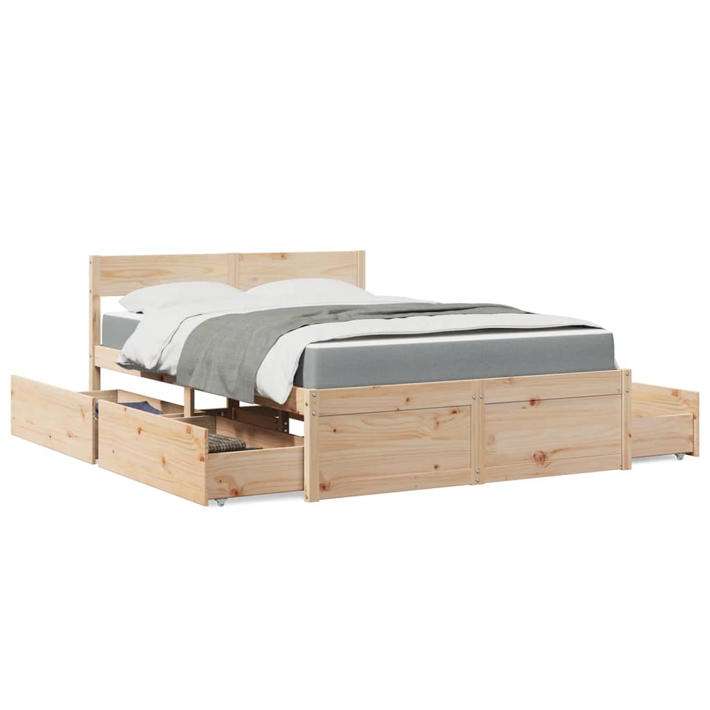 seng med skuffer og madras 140x190 cm massivt fyrretræ