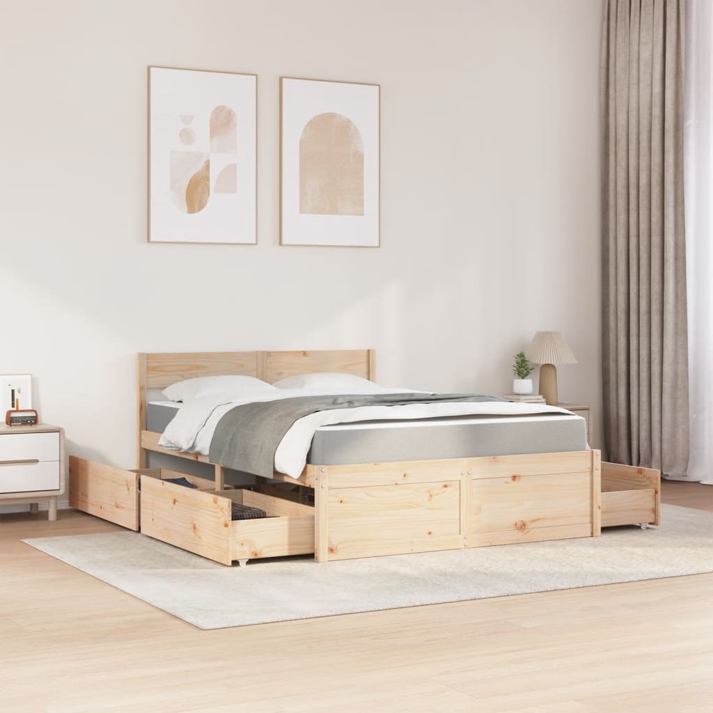 seng med skuffer og madras 120x190 cm massivt fyrretræ