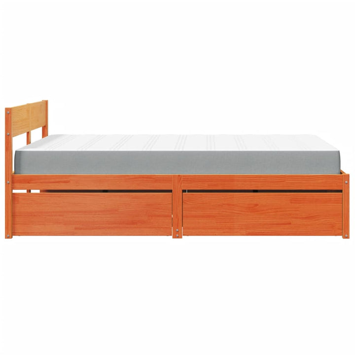seng med skuffer og madras 120x190 cm massivt fyr gyldenbrun