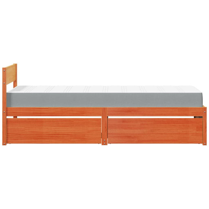 seng med skuffer og madras 90x190 cm massivt fyr gyldenbrun