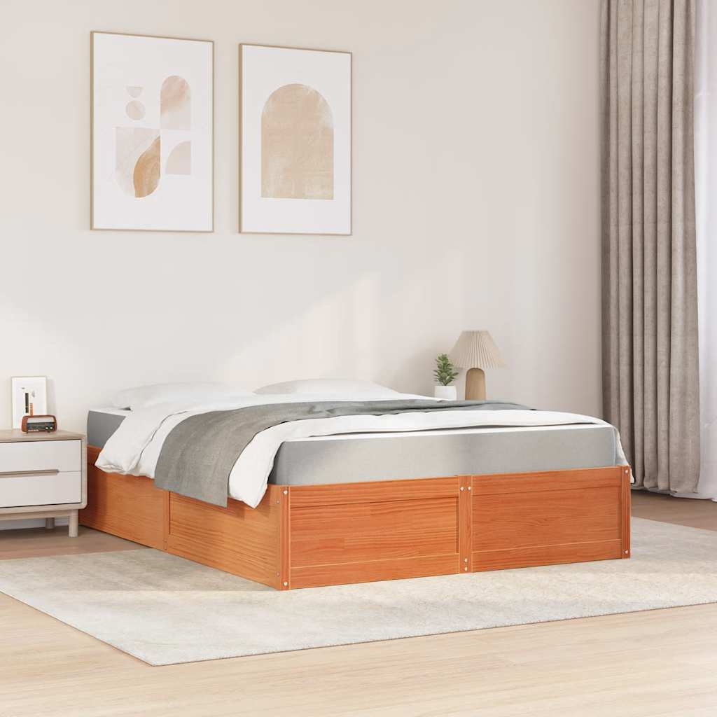 seng med madras 140x200 cm massivt fyr gyldenbrun