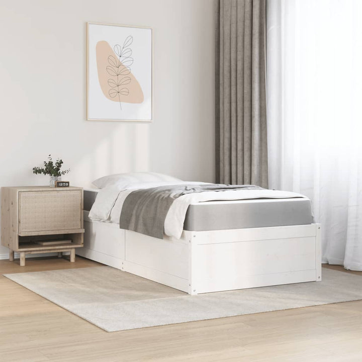 seng med madras 90x200 cm massivt fyrretræ hvid