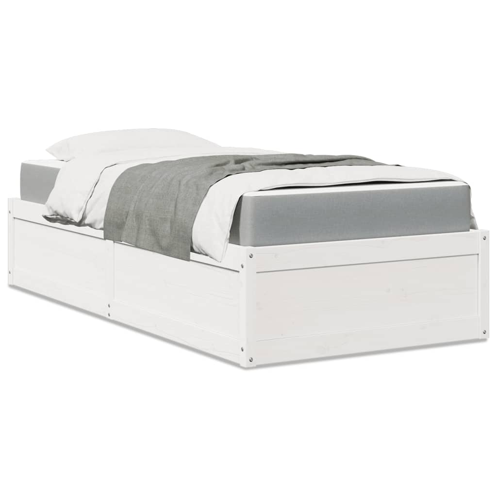 seng med madras 90x200 cm massivt fyrretræ hvid