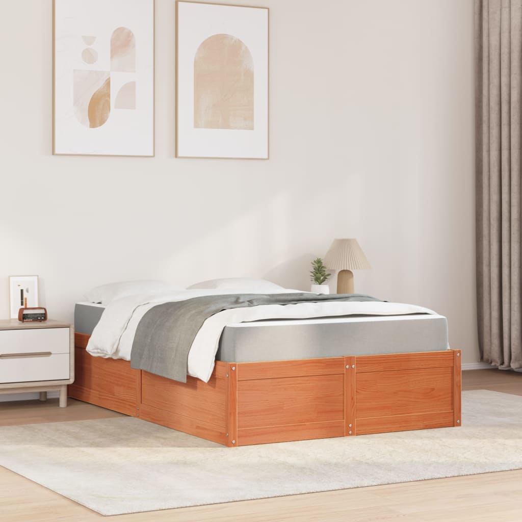seng med madras 140x190 cm massivt fyrretræ gyldenbrun