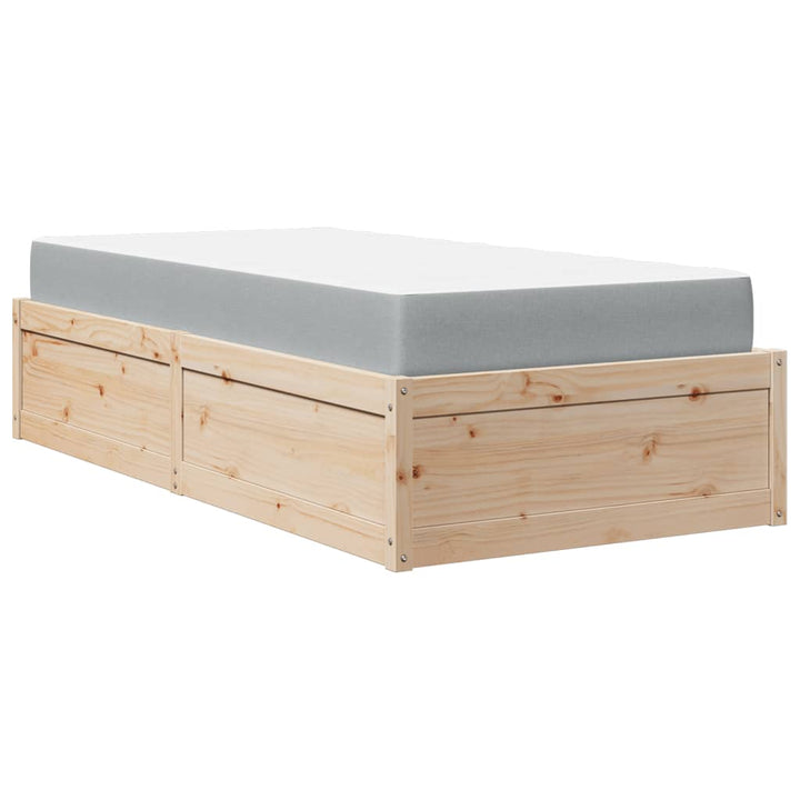 seng med madras 90x190 cm massivt fyrretræ grå