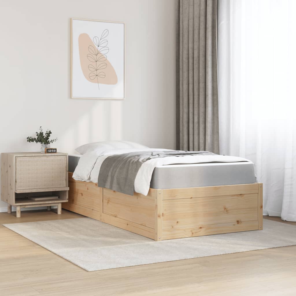 seng med madras 90x190 cm massivt fyrretræ grå