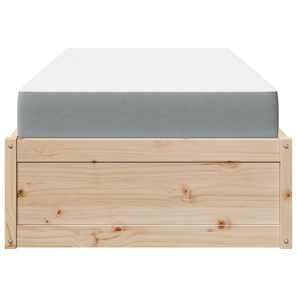 seng med madras 90x190 cm massivt fyrretræ grå
