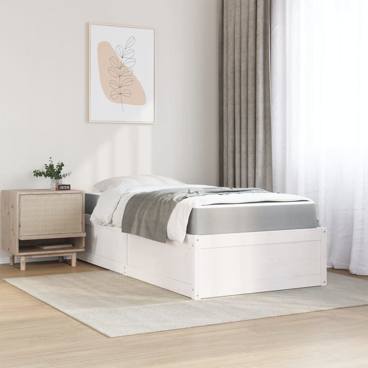 seng med madras 90x190 cm massivt fyrretræ hvid